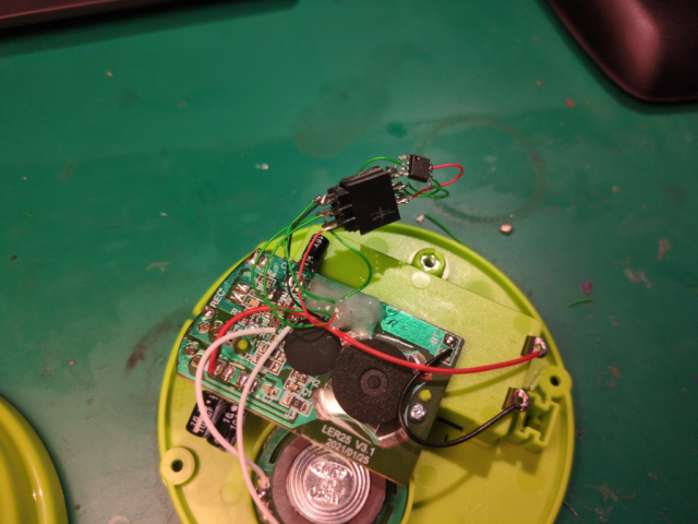 Flash chip desoldered and wired to a header